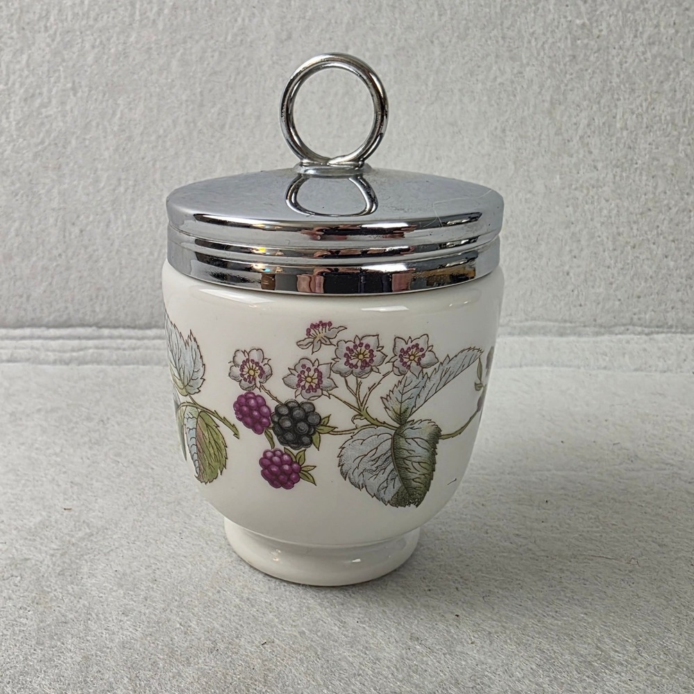 Royal Worcester Blackberry Porcelain Egg Coddler Made in England Chrome Lid